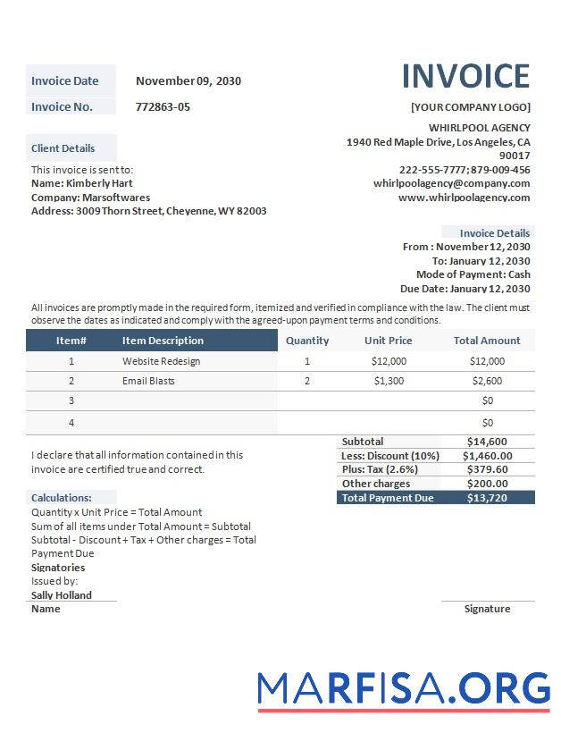 Realistic Advertising Agency Invoice Format Template